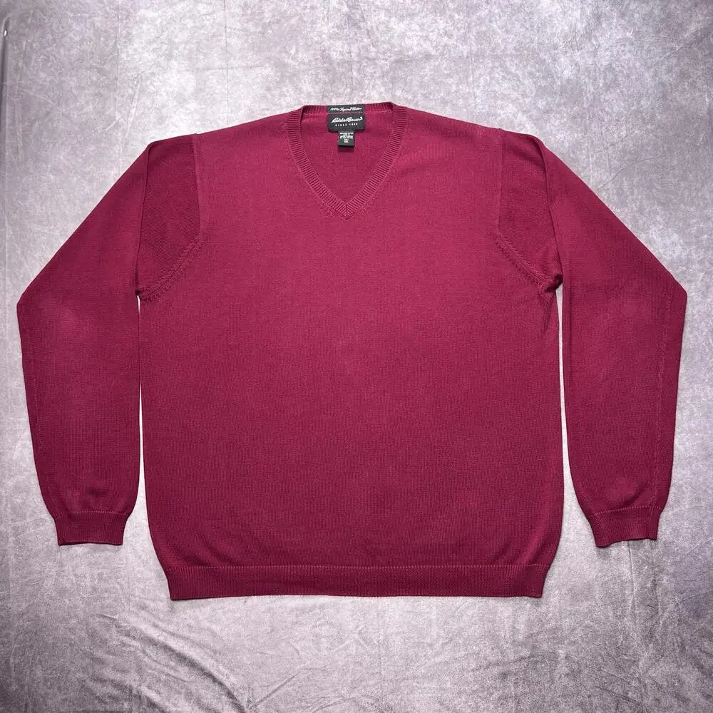 Eddie Bauer Sweater Mens XXLT Red Supima Cotton V-Neck Knit Outdoor Made In UK